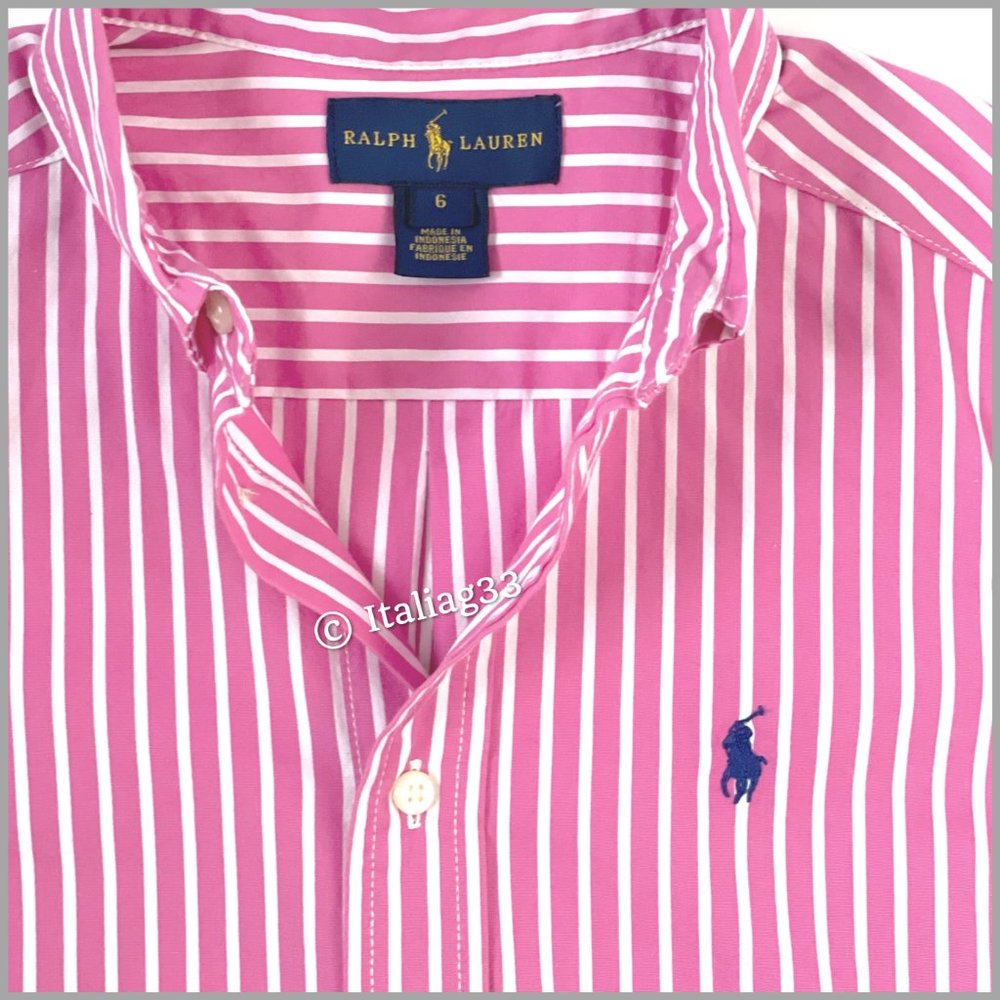 Ralph Lauren Polo Oxford Dress Shirt Pink Striped Long Sleeve Boys 6 Brand New! - Picture 4 of 13